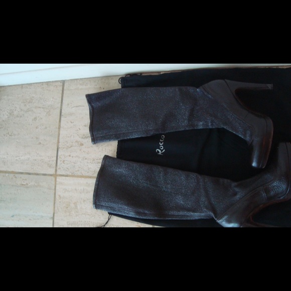 Rocco p brown knee high heel boot with sheen 7 - Picture 11 of 15